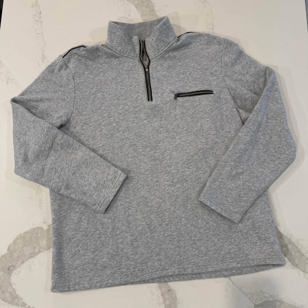 Alfani 1/4Zip Fleece Pullover Sweater MockNeck Mens XXL Gray Faux Leather Detail